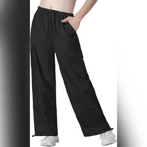 NWT EXARUS Girls Parachute Cargo Baggy Hip Hop Y2K Drawstring Pants, 10Y